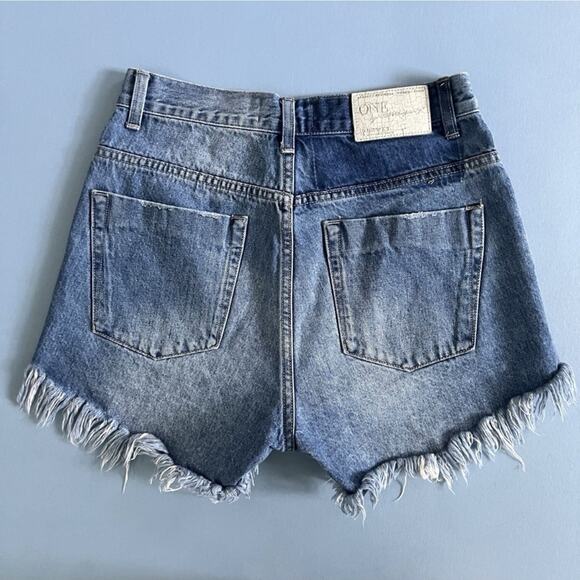 One Teaspoon Hawks High Waist Raw Hem Distressed Denim Jean Shorts - Picture 2 of 7